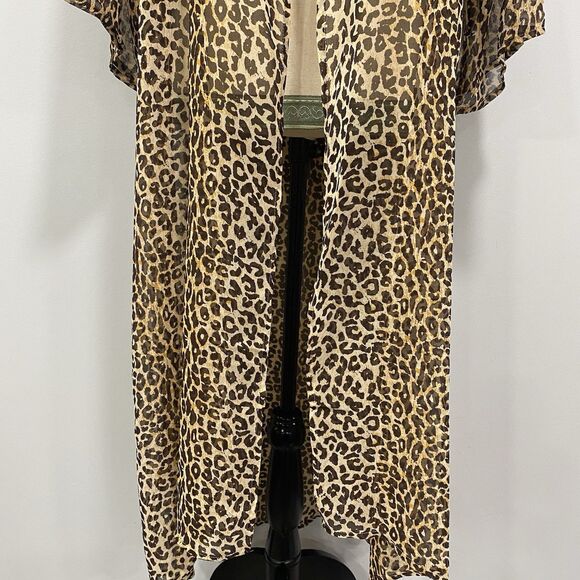 ZURY NWT OS Leopard Print Long Open Duster Kimono Cardigan Sheer Beach Cover Up - Picture 6 of 16